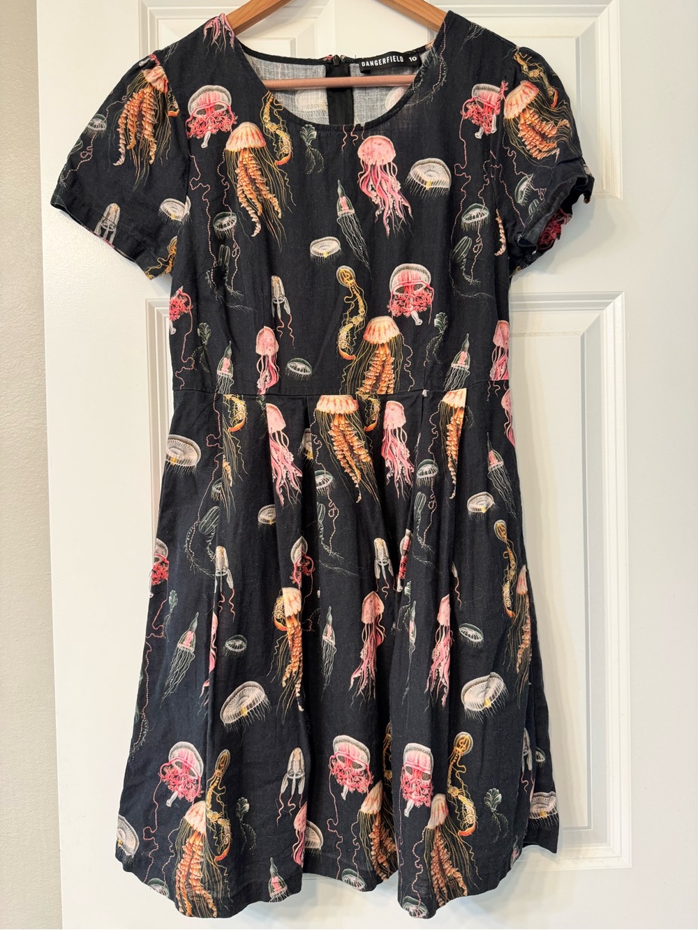 Dangerfield Black Dress with Pink & Peach Jellyfish Print